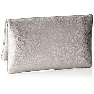 The Drop Women's Southampton Zipper Foldover Clutch, Metallic Silver, One Size