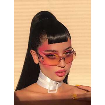 SENMARIES Rimless Y2k Sunglasses For Women Men Rectangle Vintage glasses Fashion Flame Metal Sunglas...