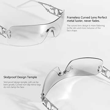 SENMARIES Rimless Y2k Sunglasses For Women Men Rectangle Vintage glasses Fashion Flame Metal Sunglass Frameless Retro Eyewear
