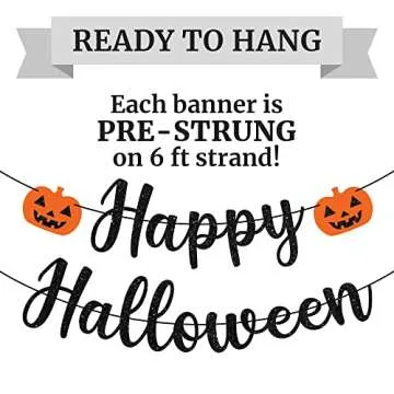 Pre-strung Black Glitter Happy Halloween Banner