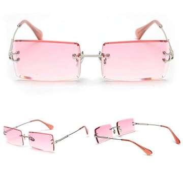 mincl/Fashion Small Rectangle Sunglasses Women Ultralight Candy Color Rimless Ocean Sun Glasses (silver&pink)