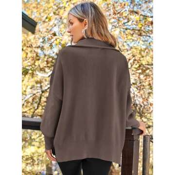 LILLUSORY Women's Oversized Sweaters 2024 Fall Fashion Zipper Up Collared Sweatshirts Knit Pullover Tops Outfits Clothes Nutmeg S