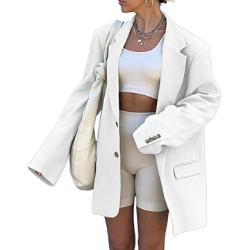 Grlasen Women Casual Elegant Long Sleeve Oversized Lapel Blazers Open Front Solid Work Office Jacket Blazer White