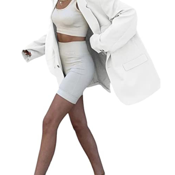 Grlasen Women Casual Elegant Long Sleeve Oversized Lapel Blazers Open Front Solid Work Office Jacket Blazer White