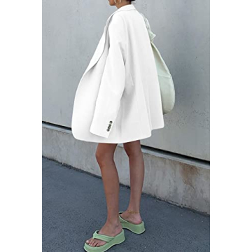 Grlasen Women Casual Elegant Long Sleeve Oversized Lapel Blazers Open Front Solid Work Office Jacket Blazer White