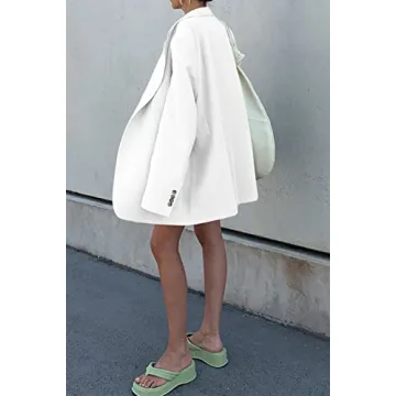 Grlasen Women Casual Elegant Long Sleeve Oversized Lapel Blazers Open Front Solid Work Office Jacket Blazer White