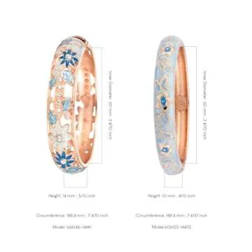 UJOY Vintage Jewelry Cloisonne Handcrafted Enameled Gorgeous Rhinestone Gold Hinged Cuff Bracelet Bangles Gifts 88C11-55A82 Light Blue
