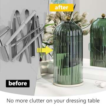 Emljkvp Makeup Brush Holder with Dustproof Cover 360 Rotating Makeup Brush Organizer for Vanity Bathroom, Green