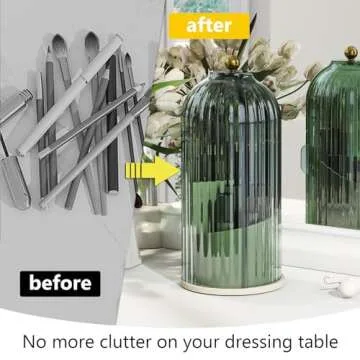 Emljkvp Makeup Brush Holder with Dustproof Cover 360 Rotating Makeup Brush Organizer for Vanity Bathroom, Green