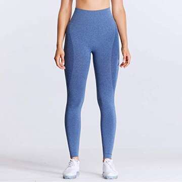 Aoxjox Workout Seamless Leggings for Women Smile Contour High Waisted Gym Yoga Pants Tights (Royale Blue Marl 1, Small)