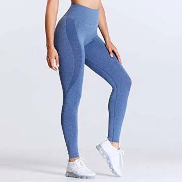 Aoxjox Workout Seamless Leggings for Women Smile Contour High Waisted Gym Yoga Pants Tights (Royale Blue Marl 1, Small)