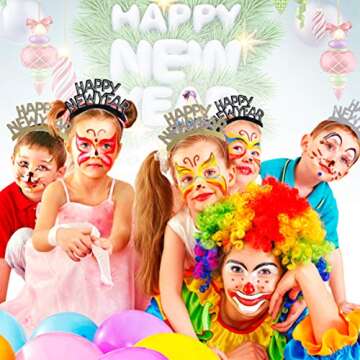 Amosfun HAPPY NEW YEAR Headband Tiara New Years Party Favors Gold Silver Black 12 Pieces