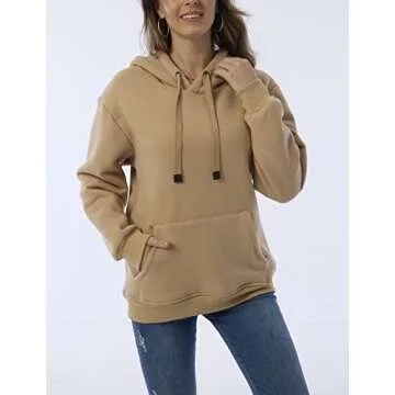 Fenclushy Womens Winter Hoodies Warm Fleece Sherpa Lined Pullover Hooded Sweatshirt(Khaki,XXL)