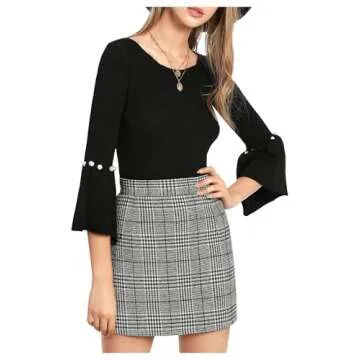 Floerns Women's Plaid High Waist Bodycon Mini Skirt A Grey M