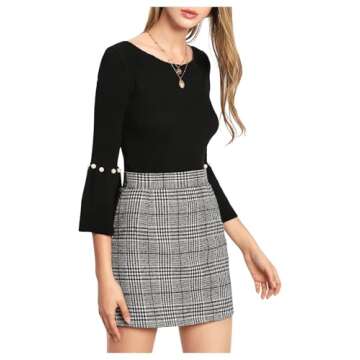 Floerns Women's Plaid High Waist Bodycon Mini Skirt A Grey M