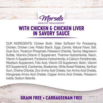 Wellness Healthy Indulgence Morsels Grain-Free Wet Cat Food, Made with Natural Ingredients, Quality Proteins, Complete and Balanced Meal, 3 oz Pouches (Chicken & Chicken Liver, 24 Pack)