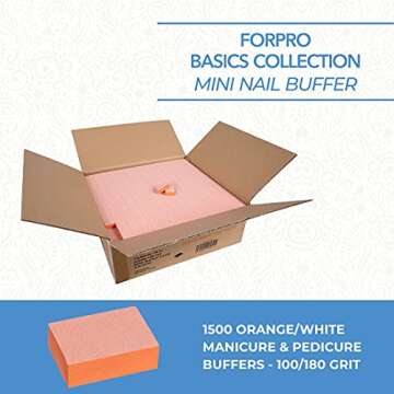 ForPro Basics Mini Block Buffer, Orange/White, 100/180 Grit, Double-Sided Disposable Manicure & Pedicure Nail Buffer, 1.4” L x 1” W, 1500-Count
