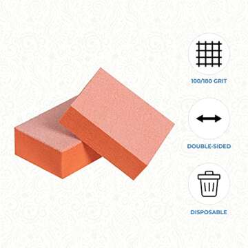 ForPro Basics Mini Block Buffer, Orange/White, 100/180 Grit, Double-Sided Disposable Manicure & Pedicure Nail Buffer, 1.4” L x 1” W, 1500-Count