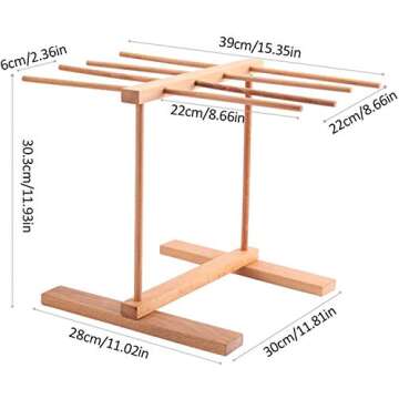 AJIADA Pasta Drying Rack Collapsible Noodle Stand & Rolling Pin Baking, Natural Beech Wood with 8 Bar Handles Spaghetti Hanging Dryer Rack for Home Use Storage Pasta, Spaghetti, Noodle