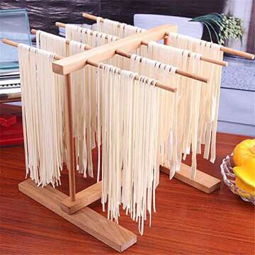 AJIADA Pasta Drying Rack Collapsible Noodle Stand & Rolling Pin Baking, Natural Beech Wood with 8 Bar Handles Spaghetti Hanging Dryer Rack for Home Use Storage Pasta, Spaghetti, Noodle