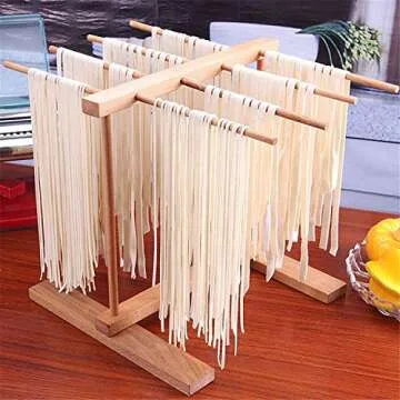 AJIADA Pasta Drying Rack Collapsible Noodle Stand & Rolling Pin Baking, Natural Beech Wood with 8 Bar Handles Spaghetti Hanging Dryer Rack for Home Use Storage Pasta, Spaghetti, Noodle