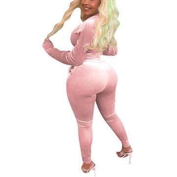 Women's 2 Piece Velvet Tracksuit Set Solid Color Full Zip Up Jacket Velour Jogger Pants Set Workout Set Jumpsuit Pink M