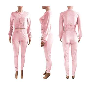 Women's 2 Piece Velvet Tracksuit Set Solid Color Full Zip Up Jacket Velour Jogger Pants Set Workout Set Jumpsuit Pink M