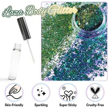Laza Body Glitter, 2 Jars Iridescent Chunky Sequins with Glitter Glue Perfect for Women Eyeshadow Ma...