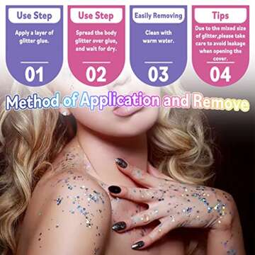 Laza Body Glitter, 2 Jars Iridescent Chunky Sequins with Glitter Glue Perfect for Women Eyeshadow Makeup Face Paint Festival Rave Outfits Hair Accessories Carnival Party Costumes - Yellow Green Blue