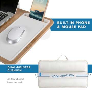LAPGEAR Home Office Lap Desk with Device Ledge, Mouse Pad, and Phone Holder - White Oak Woodgrain - Fits up to 15.6 Inch Laptops - Style No. 91579