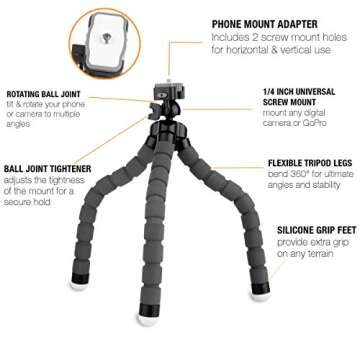 Phone Tripod, Portable Flexible Tripod with Remote for Cellphones Camera Webcam Mini Travel Tripod Stand Holder for Video Recording Vlogging Selfies