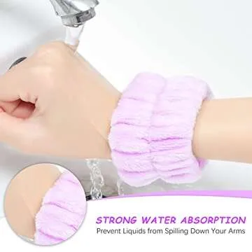 Chuangdi 4 Pairs Wrist Bands for Washing Face Wrist Spa Microfiber Wash Towel Band Scrunchies Absorbent Wristbands Sweatband for Women Prevent Liquid from Spilling(Cute Colors)