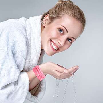 Chuangdi 4 Pairs Wrist Bands for Washing Face Wrist Spa Microfiber Wash Towel Band Scrunchies Absorbent Wristbands Sweatband for Women Prevent Liquid from Spilling(Cute Colors)