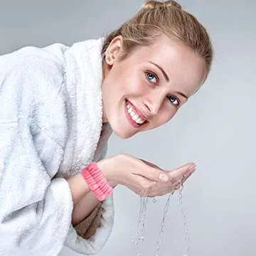 Chuangdi 4 Pairs Wrist Bands for Washing Face Wrist Spa Microfiber Wash Towel Band Scrunchies Absorbent Wristbands Sweatband for Women Prevent Liquid from Spilling(Cute Colors)