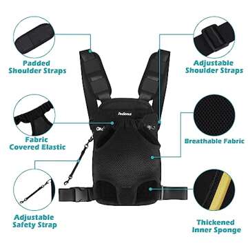 PetBonus Pet Front Dog Carrier Backpacks, Adjustable Dog Carrier, Legs Out Easy-fit Dog Travel Backpack for Hiking, Cycling, Hands Free Dog Chest Carrier for Medium Small Dogs (Black, XL)