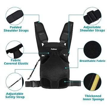 PetBonus Pet Front Dog Carrier Backpacks, Adjustable Dog Carrier, Legs Out Easy-fit Dog Travel Backpack for Hiking, Cycling, Hands Free Dog Chest Carrier for Medium Small Dogs (Black, XL)