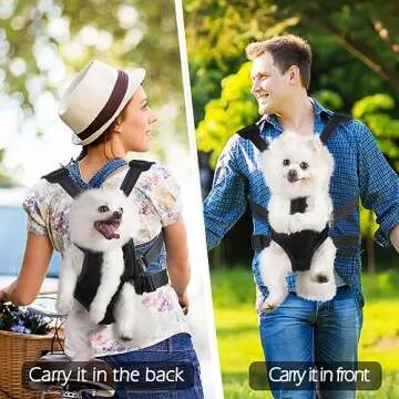 PetBonus Pet Front Dog Carrier Backpacks, Adjustable Dog Carrier, Legs Out Easy-fit Dog Travel Backpack for Hiking, Cycling, Hands Free Dog Chest Carrier for Medium Small Dogs (Black, XL)