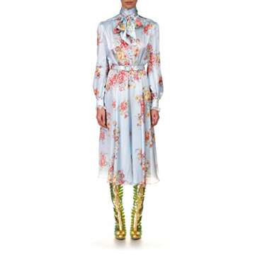 Rodarte, Floral Silk Dress With Sash Tie Neck