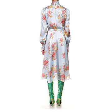 Rodarte, Floral Silk Dress With Sash Tie Neck