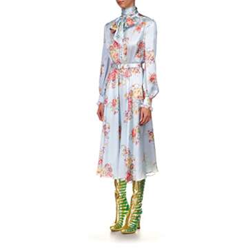 Rodarte, Floral Silk Dress With Sash Tie Neck