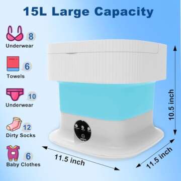 Portable Washing Machine, 15L Small Washing Machine & Spin Dryer, Foldable Mini Washer Machine, Collapsible Luandry Washer for Dorm, Apartment, RV, Travel, Baby Clothes, Underwear, Socks, Blue