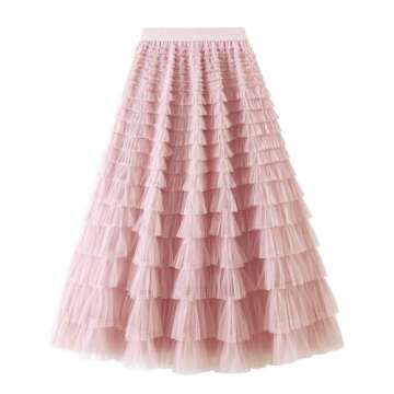 Flygo Women's Long Maxi Tulle Skirts A Line Ruffle High Waisted Tiered Layered Mesh Tutu Skirt Petti...