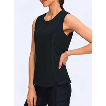 YYV Women's Workout Tank Tops Lightweight Sleeveless Shirts for Women Loose Fit Tops for Athletic Running Tennis Yoga (Black Large)