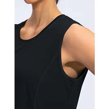 YYV Women's Workout Tank Tops Lightweight Sleeveless Shirts for Women Loose Fit Tops for Athletic Running Tennis Yoga (Black Large)
