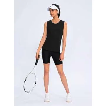 YYV Women's Workout Tank Tops Lightweight Sleeveless Shirts for Women Loose Fit Tops for Athletic Running Tennis Yoga (Black Large)