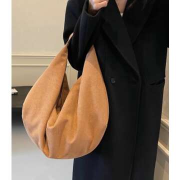 Slouchy Suede Shoulder Bag for Women Large Dumpling Tote Purse Soft Handbags Casual Top Handle Satchel