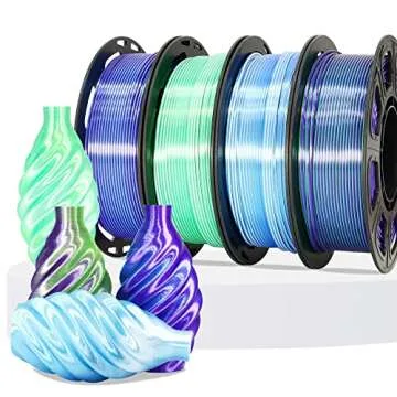 MIKA3D Dual Color Silk PLA 1.75mm 3D Printer Filament Bundle, 4 Spools Pack 2 Color in 1 PLA, Silk B...