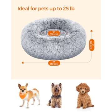 Feandrea Dog Bed, Cat Bed, Soft Plush Surface, Donut-Shaped Dog Sofa with Removable Inner Cushion, Washable, 23 Inches Dia., Gray UPGW038G01