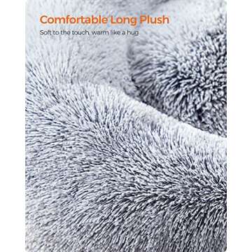 Feandrea Dog Bed, Cat Bed, Soft Plush Surface, Donut-Shaped Dog Sofa with Removable Inner Cushion, Washable, 23 Inches Dia., Gray UPGW038G01