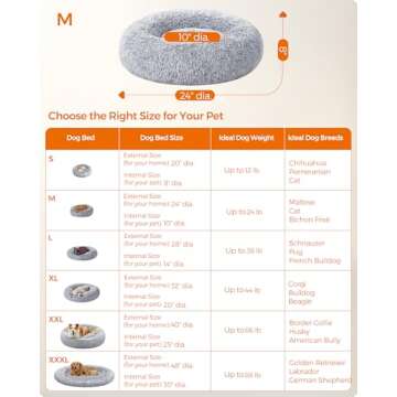 Feandrea Dog Bed, Cat Bed, Soft Plush Surface, Donut-Shaped Dog Sofa with Removable Inner Cushion, Washable, 23 Inches Dia., Gray UPGW038G01